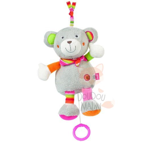  holiday musical box bear grey pink green 